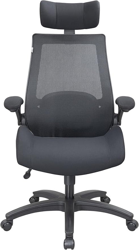 BOLISS 400lbs Ergonomic Mesh Office Chair, High Back Desk Chair - Adjustable Headrest with Flip-Up Arms, Tilt Function, Lumbar Support and Swivel Computer Task Chair-Black - LeafyLoom