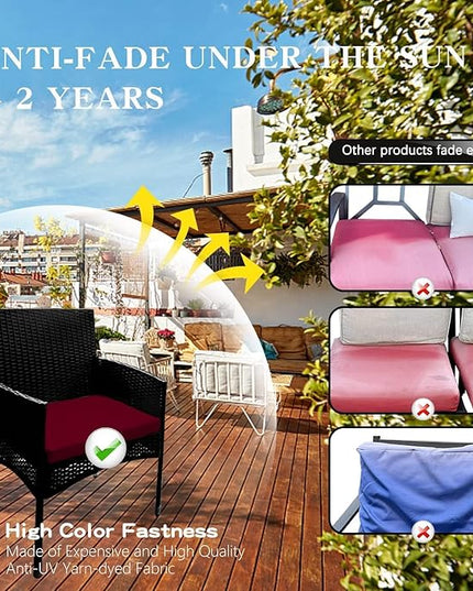 ClawsCover 3Pack Outdoor Seat Cushions Replacement Covers Fit for 4 Pieces Wicker Rattan Furniture Patio Conversation Set Loveseat Chair,38x19x2,19x19x2,Burgundy-Large (Include Cover Only) - LeafyLoom