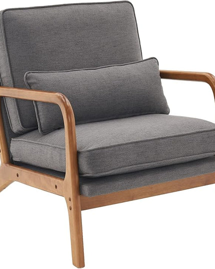 Bonnlo Linen Dark Grey Accent Chairs Set of 2, Upholstered Mid Century Modern Lounge Chairs Reading Chairs Side Sitting Chair Solid Wood Farmhouse Armchairs for Living Room, Bedroom, Guest Room - LeafyLoom