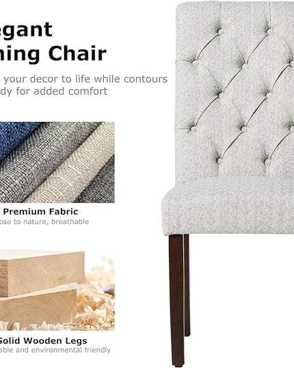 COLAMY Button Tufted Dining Chairs Set of 2, Parsons Upholstered Fabric Dining Room Chairs Kitchen Chairs with Wood Legs and Padded Seat, Ripple - LeafyLoom