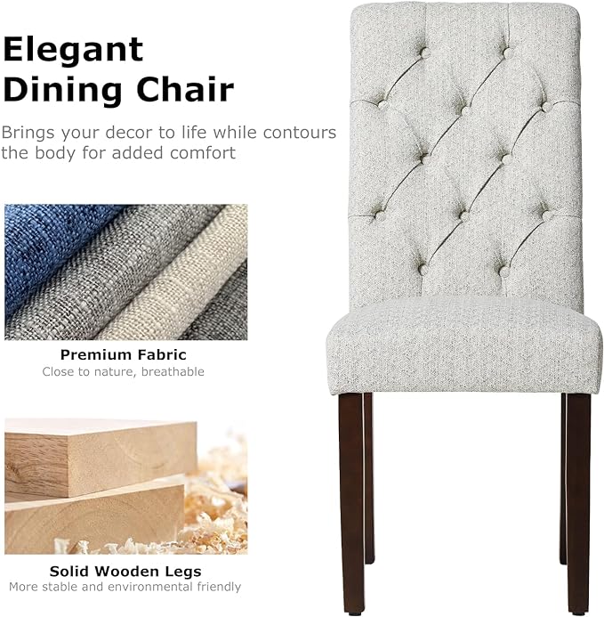 COLAMY Button Tufted Dining Chairs Set of 2, Parsons Upholstered Fabric Dining Room Chairs Kitchen Chairs with Wood Legs and Padded Seat, Ripple - LeafyLoom