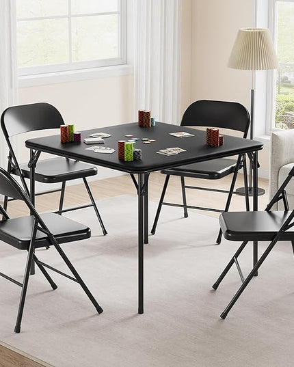 IDEALHOUSE Portable Folding Card Table and Chair Set of 5, Pu Upholstered Foldable Table, and All Metal Folding Chairs, Table and Chairs Suitable for Dining Room, Living Room, Office, Camping - LeafyLoom