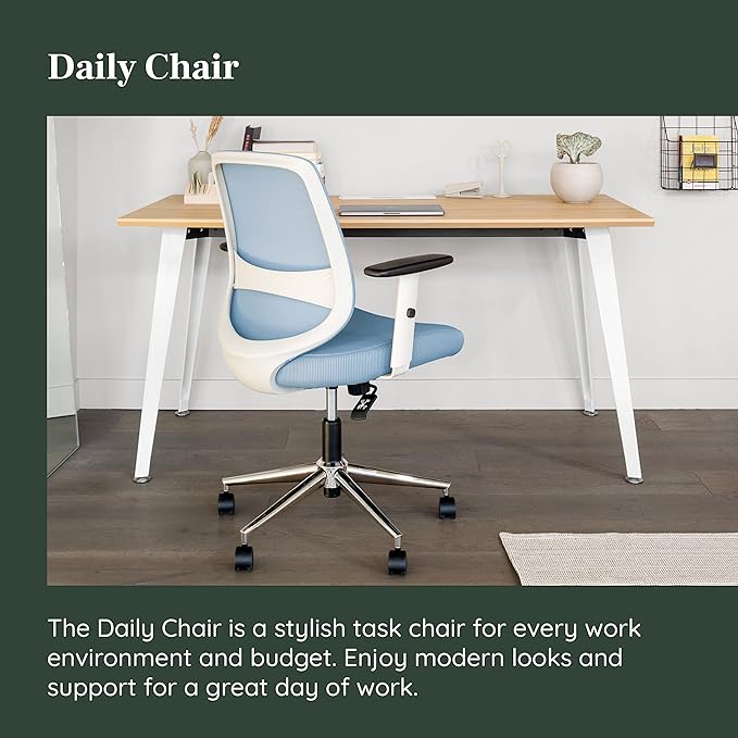 Branch Daily Chair - Computer Office Chair with Swivel, Lumbar Rest, and Adjustable Armrests - Sustainable, Stylish Mesh, & Adjustable Armrests - Comfortable Seating for Improved Posture - Blue - LeafyLoom