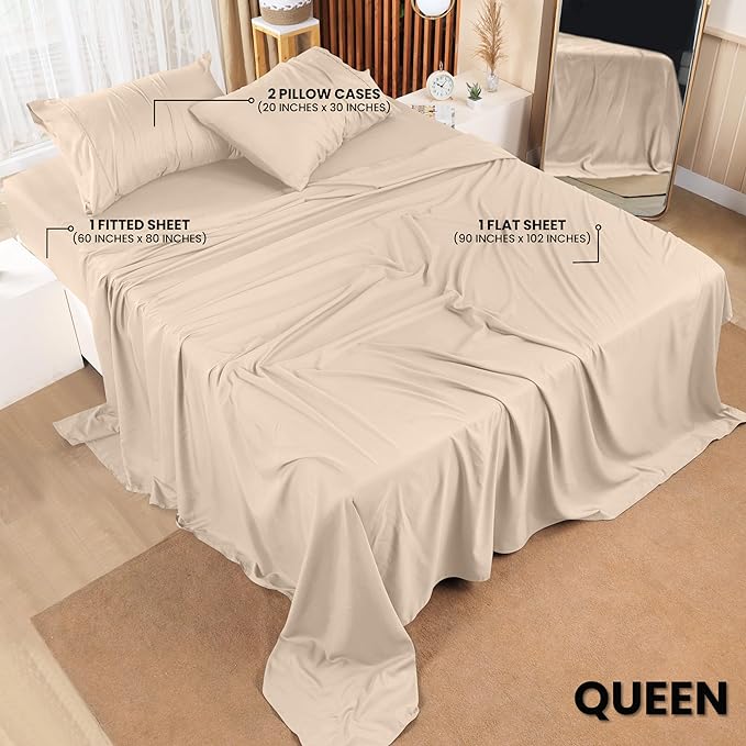 Utopia Bedding Queen Bed Sheets Set - 4 Piece Bedding - Brushed Microfiber - Shrinkage and Fade Resistant - Easy Care (Queen, Beige) - LeafyLoom