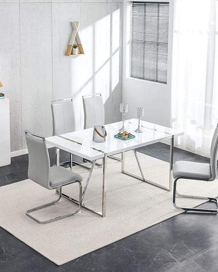 Dining Chairs Set, Kitchen Modern Metal Chairs with Faux Leather Padded Seat High Back and Sturdy Chrome Legs, Chairs for Dining Room (Light Gray, Set of 4) - LeafyLoom