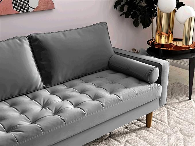 S5457 Mid Century Modern Velvet Upholstered Tufted Living Room Sofa, 69.68", Grey - LeafyLoom