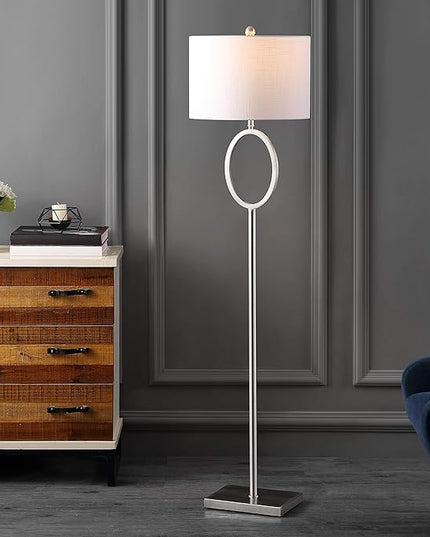 JONATHAN Y JYL1089C April 61" Metal Modern Contemporary LED Floor Lamp, Modern, Contemporary, Glam, Traditional, Office, Living Room, Family Room, Dining Room, Bedroom, Hallway, Foyer, Nickel - LeafyLoom