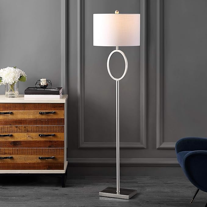 JONATHAN Y JYL1089C April 61" Metal Modern Contemporary LED Floor Lamp, Modern, Contemporary, Glam, Traditional, Office, Living Room, Family Room, Dining Room, Bedroom, Hallway, Foyer, Nickel - LeafyLoom