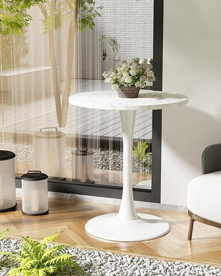 White Marble Round Table Modern Dining Table Marble Texture Tulip Round Kitchen Table Mid Century Coffee Table for Living Room 24 inch - LeafyLoom