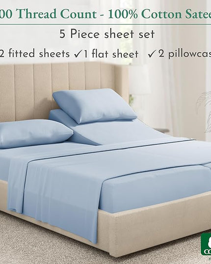 California Design Den Split King Sheet Set - 100% Cotton, 600 Thread Count, Breathable Luxury King Size Sheets for Adjustable Bed, Luxury Hotel-Quality Sheets with Soft Sateen Weave - Blue - LeafyLoom