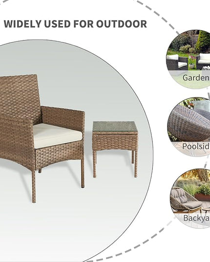 3 Pieces Patio Set Balcony Furniture Sets for Apartments.Bistro Furniture Set, Conversation Sets with Coffee Table, for Porch, Patio, Garden and Removable Cushions Beige - LeafyLoom