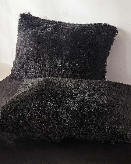 FOPPA Black fluffy Comforter Cover Set king- Ultra Soft fluffy Black Bedding Sets 3 Pieces (1 Duvet Cover + 2 Pillow case) pink fluffy bed set (Black, King) - LeafyLoom