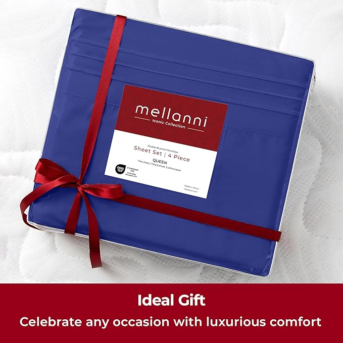 Mellanni Extra Deep King Sheets - 4 PC Iconic Collection Bedding Sheets & Pillowcases - Hotel Luxury, Ultra Soft, Cooling Bed Sheets - Extra Deep Pocket up to 21 inch (King, Royal Blue) - LeafyLoom