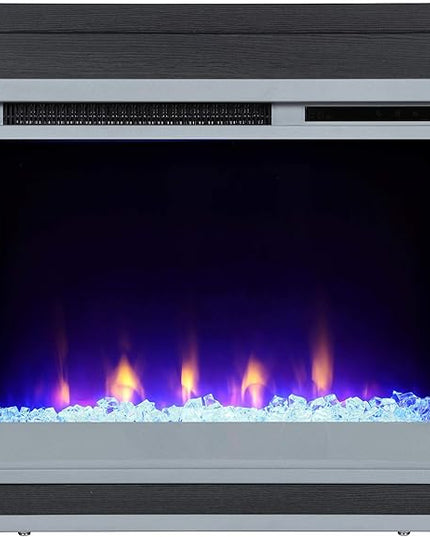 Ameriwood Home Lumina Fireplace TV Stand for TVs up to 70 Inch, Replaceable Electric Fireplace Insert Heater, Remote Control, Timer, Color Changing LED Lights, Crystal Ember Flames, Black Oak - LeafyLoom