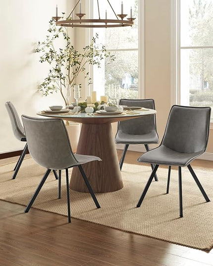 COLAMY PU Leather Dining Chairs Set of 4, High Back Modern Upholstered Dining Room Kitchen Side Chair with Metal Legs for Home/Living Room/Bedroom/Office, Grey - LeafyLoom