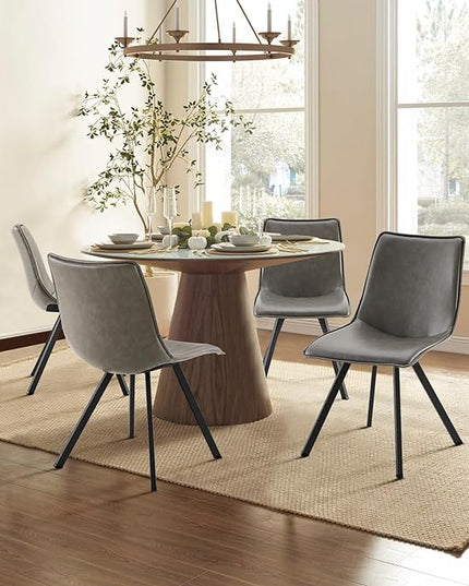 COLAMY PU Leather Dining Chairs Set of 6, High Back Modern Upholstered Dining Room Kitchen Side Chair with Metal Legs for Home/Living Room/Bedroom/Office, Grey - LeafyLoom