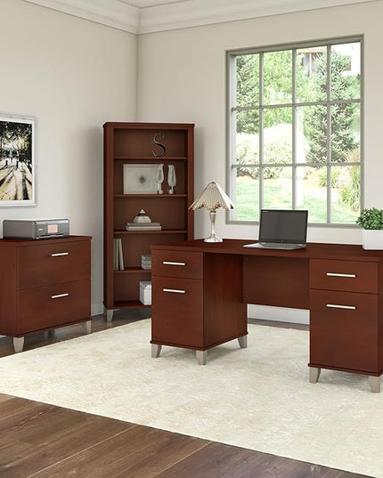 Bush Furniture Somerset 2 Drawer Lateral File Cabinet | Letter, Legal, and A4-size Document Storage for Home Office, 30W x 17D x 29H, Hansen Cherry - LeafyLoom