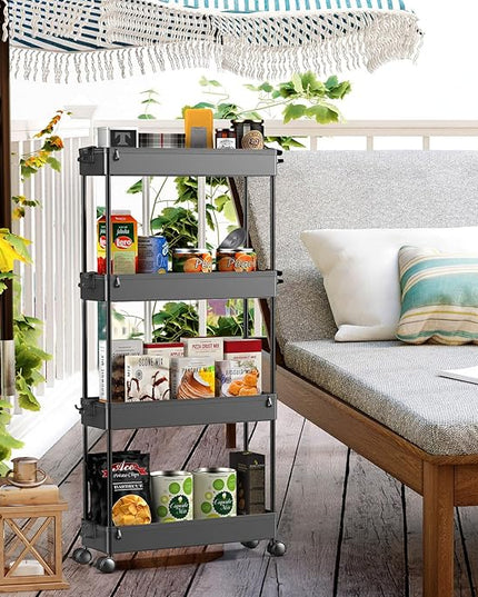 SPACEKEEPER Slim Rolling Storage Cart 4 Tier Organizer Mobile Shelving Unit Utility Cart Tower Rack for Kitchen Bathroom Laundry Narrow Places, Black - LeafyLoom
