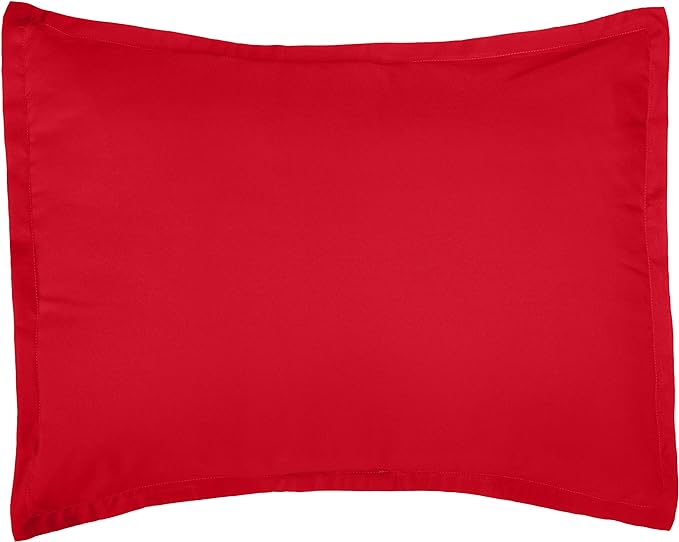 Amazon Basics 2 Piece Easy Wash Microfiber Kid's Comforter and Pillow Sham Set, Twin, Red, Solid - LeafyLoom