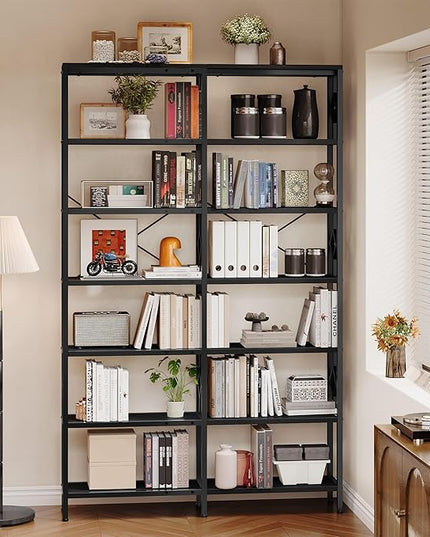 YITAHOME 7 Tier Corner Bookshelf Reversible Bookcase, Tall Bookshelf Display Rack Shelf with Metal Frame for Living Room, Bedroom, Home Office, Black - LeafyLoom