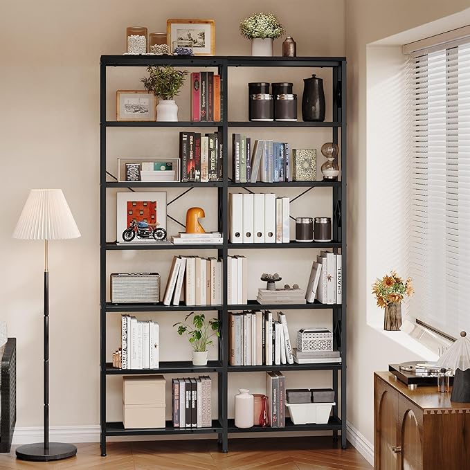 YITAHOME 7 Tier Corner Bookshelf Reversible Bookcase, Tall Bookshelf Display Rack Shelf with Metal Frame for Living Room, Bedroom, Home Office, Black - LeafyLoom
