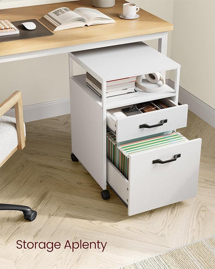 VASAGLE File Cabinet, Mobile Filing Cabinet with Wheels, 2 Drawers, Open Shelf, for A4, Letter Size, Hanging File Folders, Cloud White UOFC071W14 - LeafyLoom