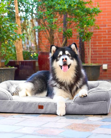 EHEYCIGA Orthopedic Dog Beds Large Sized Dog, Waterproof Memory Foam Pet Bed with Sides, Non-Slip Bottom Large Pet Bed with Washable Removable Cover, Grey EHEYCIGA
