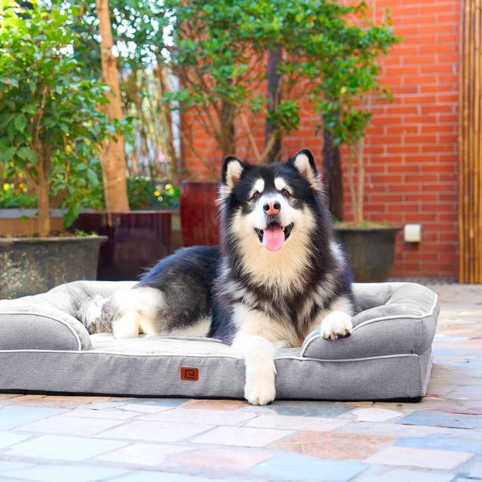 EHEYCIGA Orthopedic Dog Beds Large Sized Dog, Waterproof Memory Foam Pet Bed with Sides, Non-Slip Bottom Large Pet Bed with Washable Removable Cover, Grey EHEYCIGA