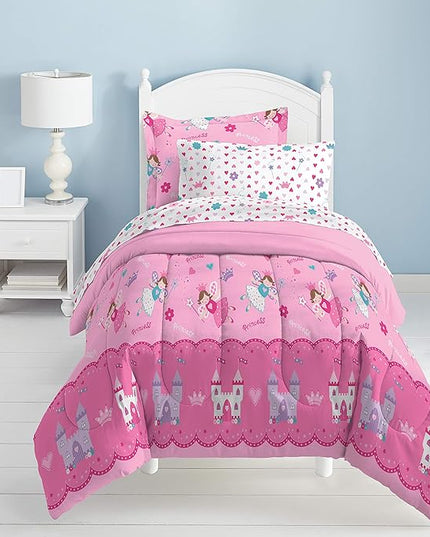 Dream Factory Magical Princess Ultra Soft Microfiber Girls Comforter Set, Pink, Twin - LeafyLoom