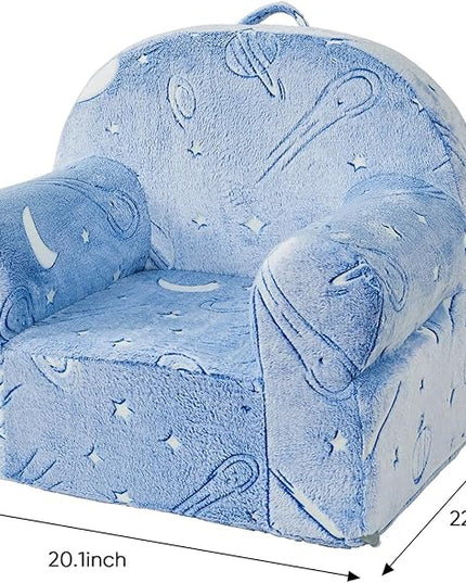 Toddler Chair Kids Plush Chair Sherpa Kids Chairs, Toddler Couch Bean Bag Chairs for Kids Gaming Chair for Kids Glow in The Dark,Starry Sky Blue - LeafyLoom