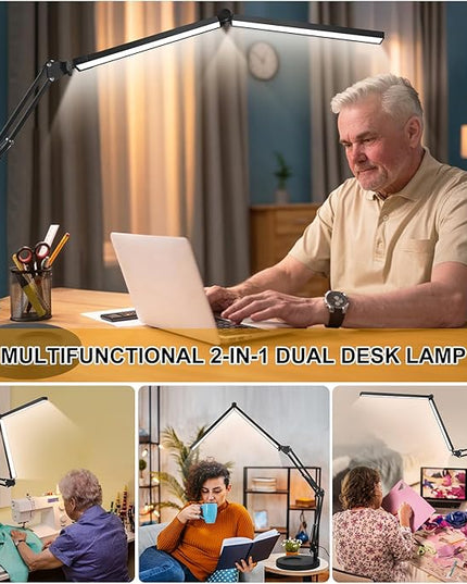 2-in-1 Desk Lamps for Nail Tech, 24W Large LED Desk Lamp with Remote Control, Dual Architect Lamp, 5 Colors Stepless Dimming Sleep Mode and Memory Function Workbench Light for Beauty Salon Home Office - LeafyLoom