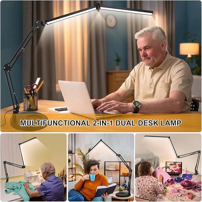 2-in-1 Desk Lamps for Nail Tech, 24W Large LED Desk Lamp with Remote Control, Dual Architect Lamp, 5 Colors Stepless Dimming Sleep Mode and Memory Function Workbench Light for Beauty Salon Home Office - LeafyLoom