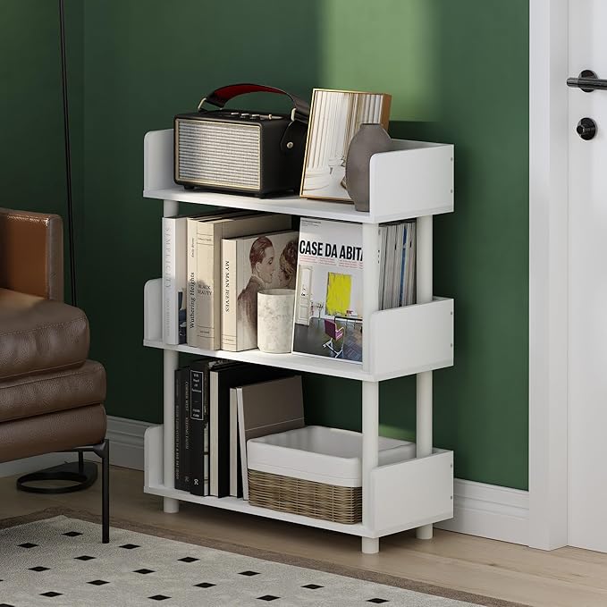 Furinno Turn-N-Tube 3-Tier Freestanding Multipurposes Display Rack, Bookshelf, White/White - LeafyLoom