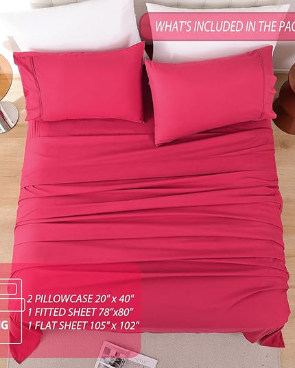 Whitney Home Textile King Sheet Set - 4 Piece Luxury Cooling Bed Sheets for King Size Bed, Silky Soft Sheets 16" Deep Pocket, Hotel Bedding Sheets and Pillowcases, Wrinkle Free Oeko-Tex Sheets - LeafyLoom