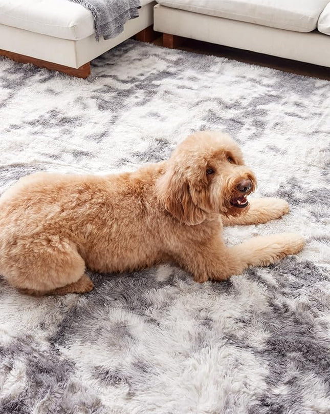 Ophanie Machine Washable Upgrade 8x10 Rugs for Living Room, Grey&White, Fluffy Shaggy Soft Area Rug, Non-Slip Indoor Floor Carpet for Bedroom, Kids Baby Boys Teen Dorm Home Decor Aesthetic, Nursery - LeafyLoom
