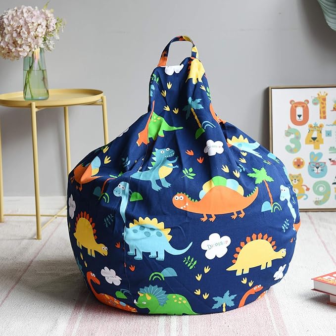 YuppieLife Kids Storage Bean Bag Cover（No Filling）Toy Organizer|Carrying Handle Sofa|Available for Kids and Teenager|Cuddle Chair|Machine Washable and Durable（38“,Dinosaur） - LeafyLoom
