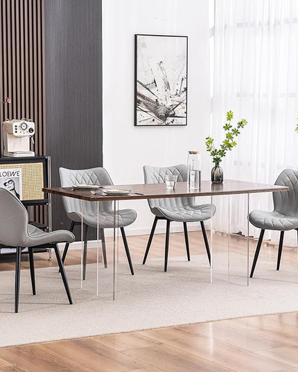 YOUNIKE Dining Chairs Set of 2, Upholstered Faux Leather Kitchen & Dining Room Chairs, Mid Century Modern Living Room Bedroom Side Chairs with Wide Wing Back and Adjustable Metal Legs, Grey - LeafyLoom
