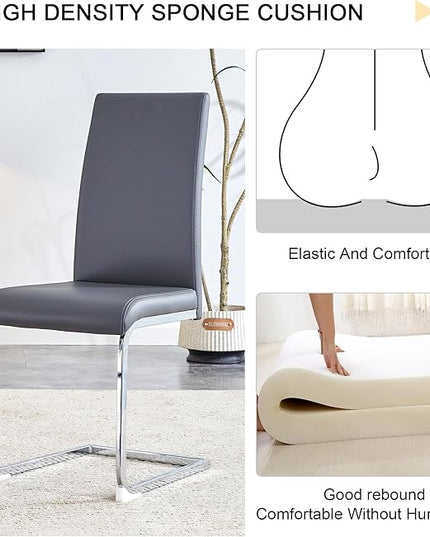 Modern Dining Chairs Set of 4, PU Faux Leather Backrest Cushioned Edge Chairs, Suitable for dining, kitchen, dressing table, terrace, Gray+PU - LeafyLoom
