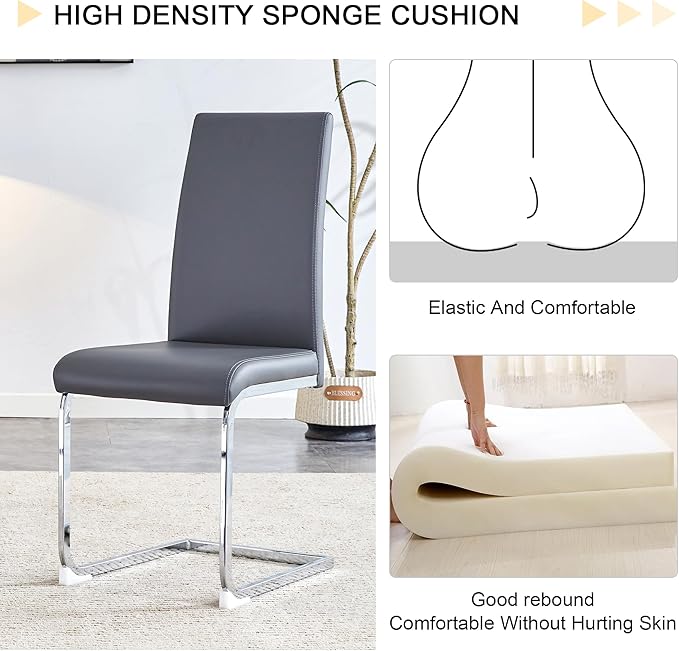 Modern Dining Chairs Set of 4, PU Faux Leather Backrest Cushioned Edge Chairs, Suitable for dining, kitchen, dressing table, terrace, Gray+PU - LeafyLoom