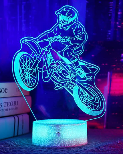 Dirt Bike Night Light, Dirt Bike Gift, 3D Illusion Lamp, 3D Dirt Bike Night Light with Remote and Touch Control, Dirt Bike Decor for Kids Room, Girls Birthday Gifts - LeafyLoom