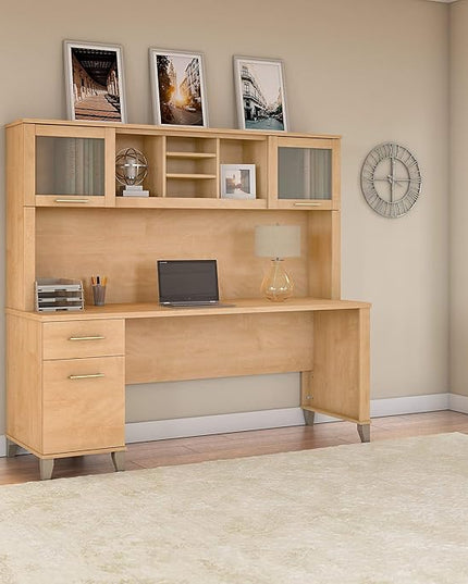 Bush Furniture Somerset 3 Position Sit to Stand L Shaped Desk, 72W, Maple Cross - LeafyLoom