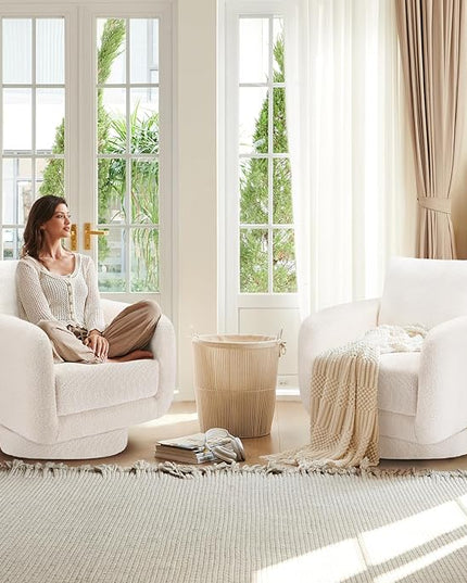 COLAMY Swivel Accent Chairs Set of 2, 32Inches Wide Upholstered Armchair with Plush Back Pillow for Living Room, Modern Sofa Corner Chair for Nursery/Living Room/Bedroom-White - LeafyLoom