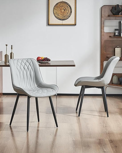 YOUNIKE Grey Dining Chairs set of 2 with High Backs Mid Century Modern Kitchen & Dining Room Chairs PU Faux Leather Upholstered sillas de comedor Comfortable Large Padded Accent Chairs with Metal Legs - LeafyLoom