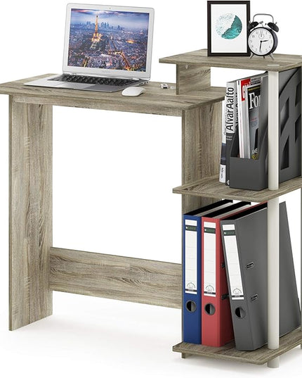 Furinno Efficient Home Laptop Notebook Computer Desk with Square Shelves, Sonoma Oak/White - LeafyLoom
