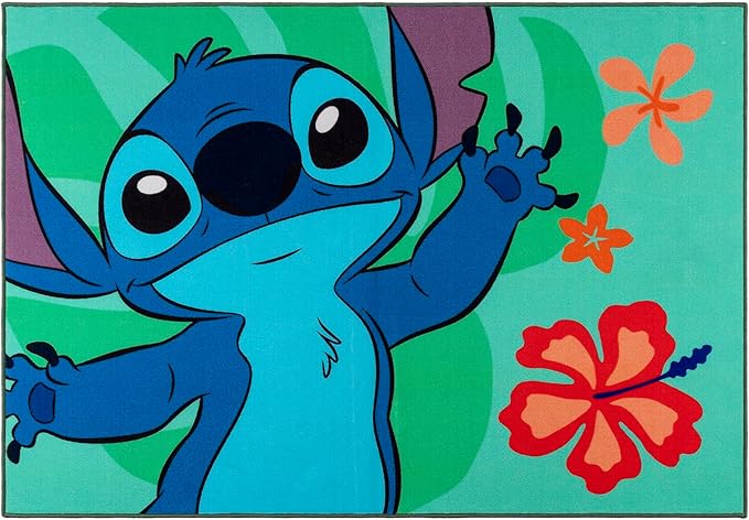Gertmenian Disney Stitch Waving Area Rug for Children & Teens | Kids Home Decor for Girls & Boys | 4x6 Large, Multi, 27061 - LeafyLoom