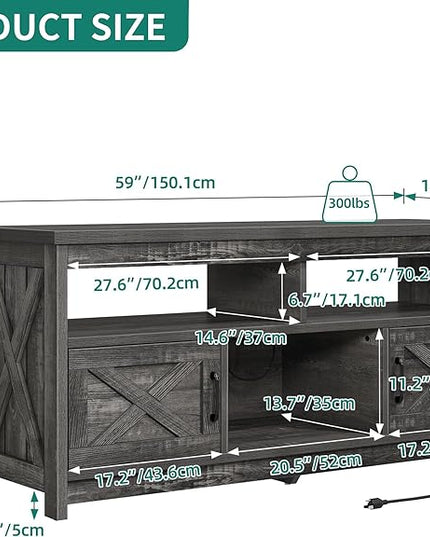 YITAHOME Mid Century Modern TV Stand for 65 inch with Power Outlet, Entertainment Center Table with Storage Cabinets and Open Shelves, Farmhouse TV Media Console for Living Room, Dark Grey - LeafyLoom
