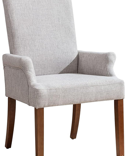 Dining Room Chairs with Arms，Tufted Upholstered High Back Nailed Trim with Untique Oak Wood Legs for Kitchen Restaurant Room Bedroom (Light Gray, SingleA) - LeafyLoom