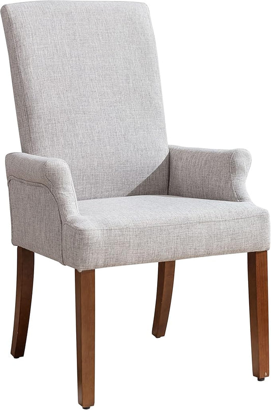 Dining Room Chairs with Arms，Tufted Upholstered High Back Nailed Trim with Untique Oak Wood Legs for Kitchen Restaurant Room Bedroom (Light Gray, SingleA) - LeafyLoom