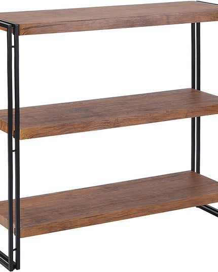 3 Tier Bookshelf Rustic Industrial Bookshelf Wood and Metal, Brown - LeafyLoom