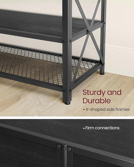 VASAGLE TV Stand, TV Console for TVs Up to 70 Inches, TV Table, 63 Inches Width, TV Cabinet with Storage Shelves, Steel Frame, for Living Room, Bedroom, Black with Wood Grain ULTV095B22 - LeafyLoom